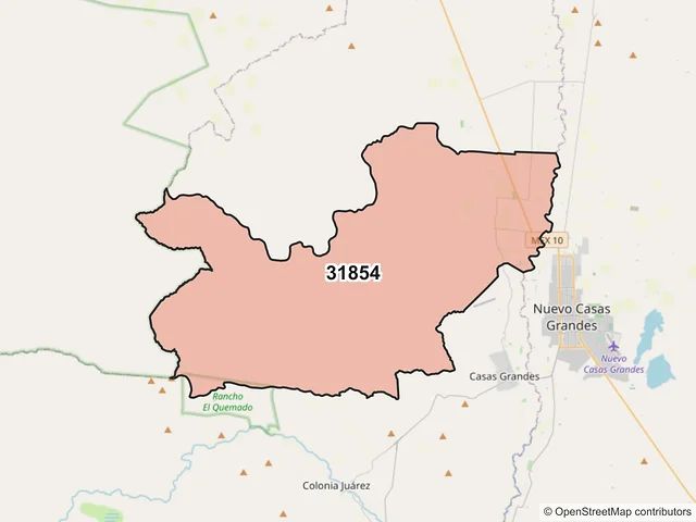 Mapa del código postal 31854, Casas Grandes, Chihuahua