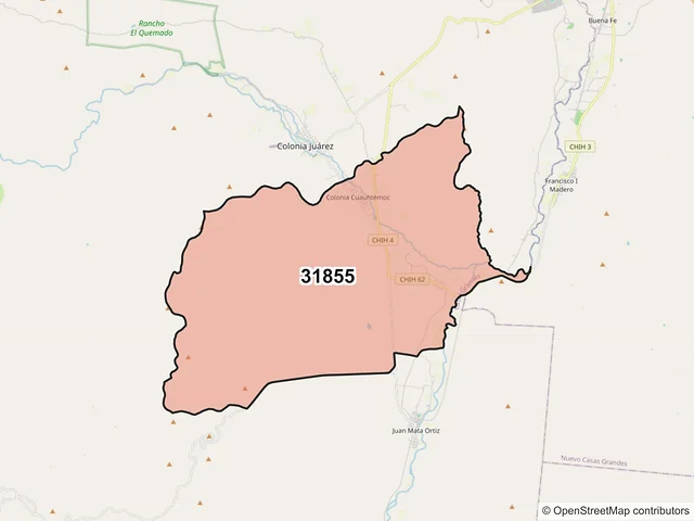Mapa del código postal 31855, Casas Grandes, Chihuahua