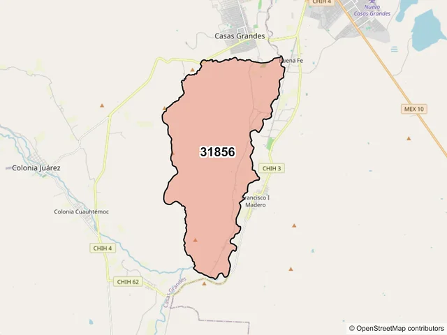 Mapa del código postal 31856, Casas Grandes, Chihuahua