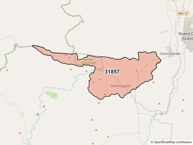 Mapa del código postal 31857, Casas Grandes, Chihuahua