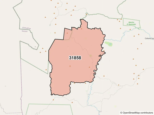 Mapa del código postal 31858, Casas Grandes, Chihuahua