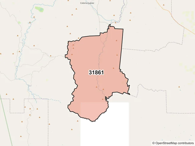 Mapa del código postal 31861, Casas Grandes, Chihuahua
