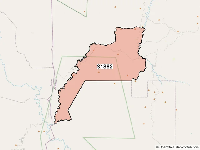 Mapa del código postal 31862, Casas Grandes, Chihuahua