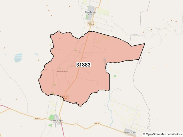 Mapa del código postal 31883, Buenaventura, Chihuahua
