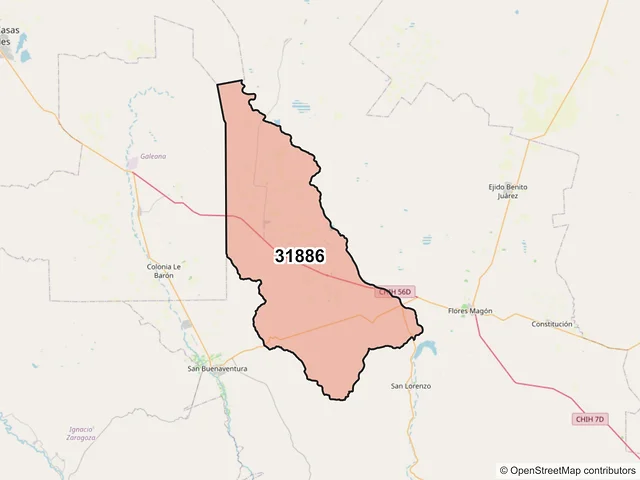 Mapa del código postal 31886, Buenaventura, Chihuahua