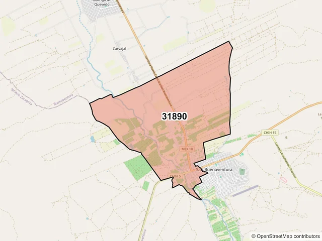 Mapa del código postal 31890, Buenaventura, Chihuahua