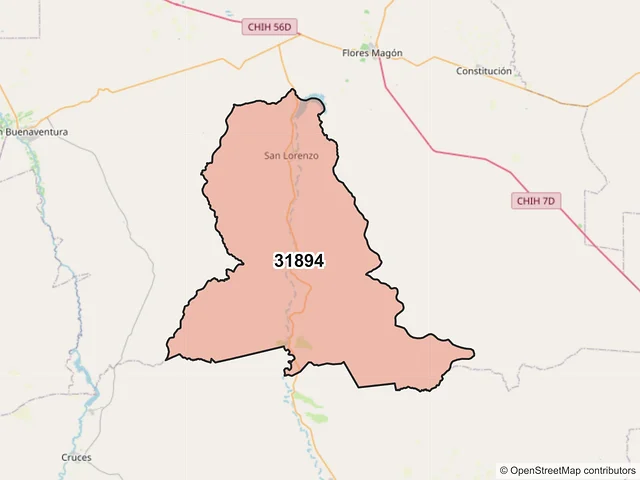 Mapa del código postal 31894, Buenaventura, Chihuahua