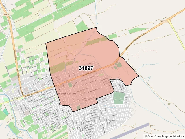 Mapa del código postal 31897, Buenaventura, Chihuahua