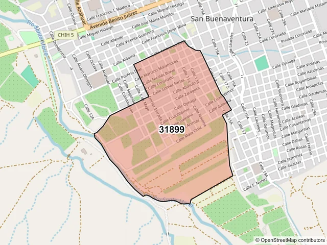 Mapa del código postal 31899, Buenaventura, Chihuahua