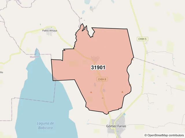 Mapa del código postal 31901, Gómez Farías, Chihuahua