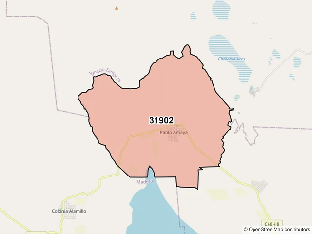 Mapa del código postal 31902, Gómez Farías, Chihuahua