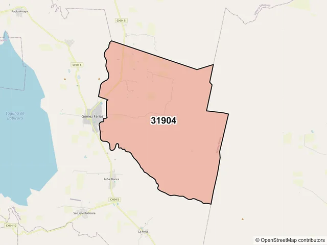 Mapa del código postal 31904, Gómez Farías, Chihuahua
