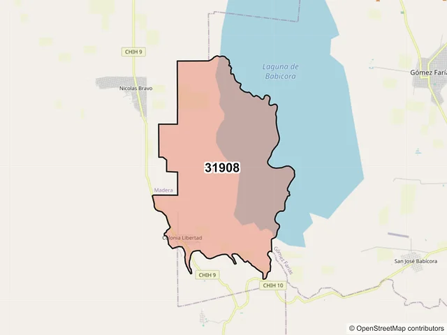 Mapa del código postal 31908, Gómez Farías, Chihuahua