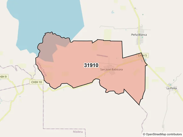 Mapa del código postal 31910, Gómez Farías, Chihuahua