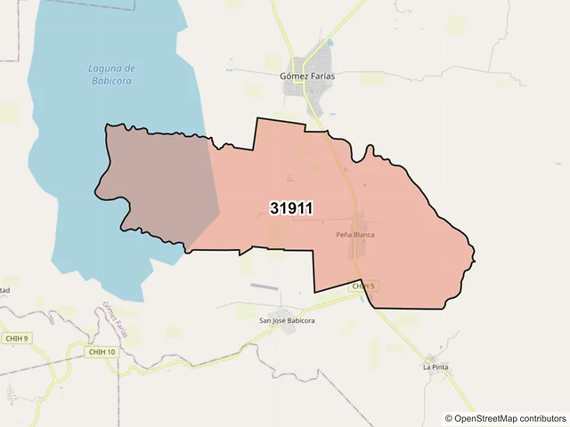 Mapa del código postal 31911, Gómez Farías, Chihuahua