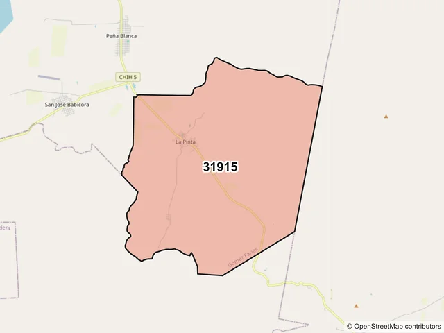 Mapa del código postal 31915, Gómez Farías, Chihuahua
