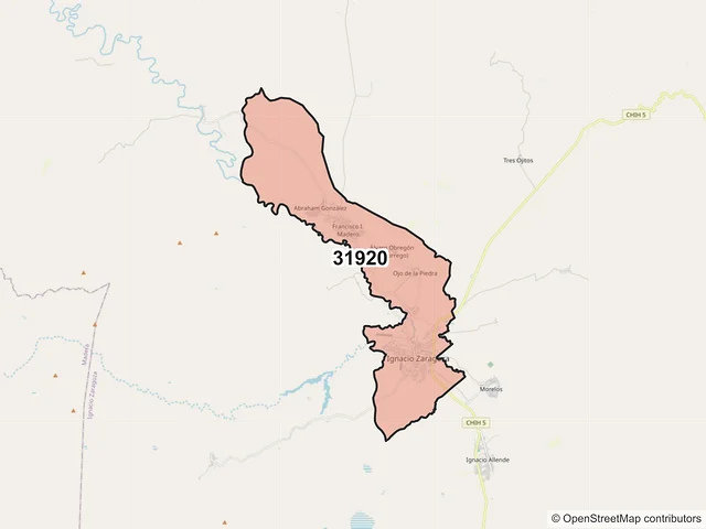 Mapa del código postal 31920, Ignacio Zaragoza, Chihuahua