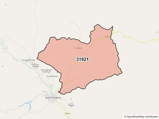 Mapa del código postal 31921, Ignacio Zaragoza, Chihuahua