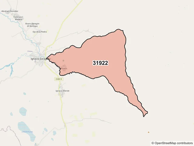 Mapa del código postal 31922, Ignacio Zaragoza, Chihuahua