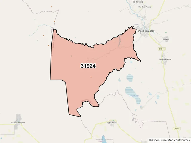 Mapa del código postal 31924, Ignacio Zaragoza, Chihuahua