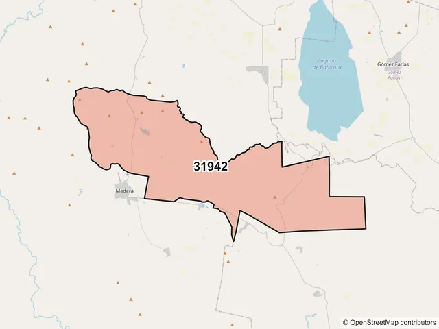 Mapa del código postal 31942, Madera, Chihuahua