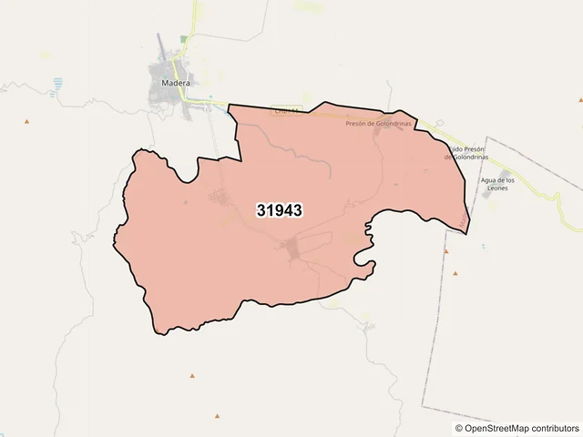 Mapa del código postal 31943, Madera, Chihuahua