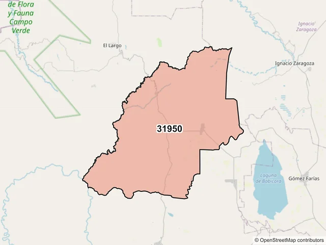 Mapa del código postal 31950, Madera, Chihuahua