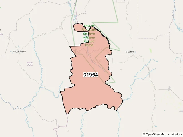Mapa del código postal 31954, Madera, Chihuahua