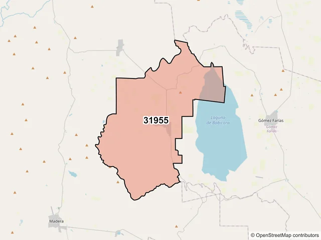 Mapa del código postal 31955, Madera, Chihuahua
