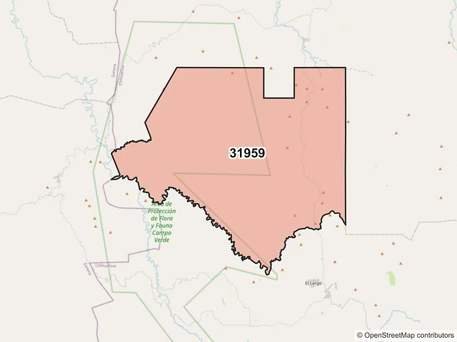 Mapa del código postal 31959, Madera, Chihuahua