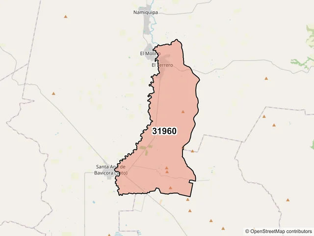 Mapa del código postal 31960, Namiquipa, Chihuahua