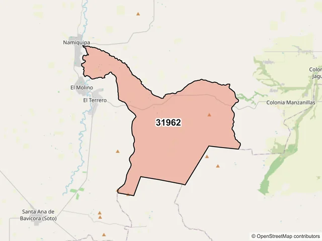 Mapa del código postal 31962, Namiquipa, Chihuahua