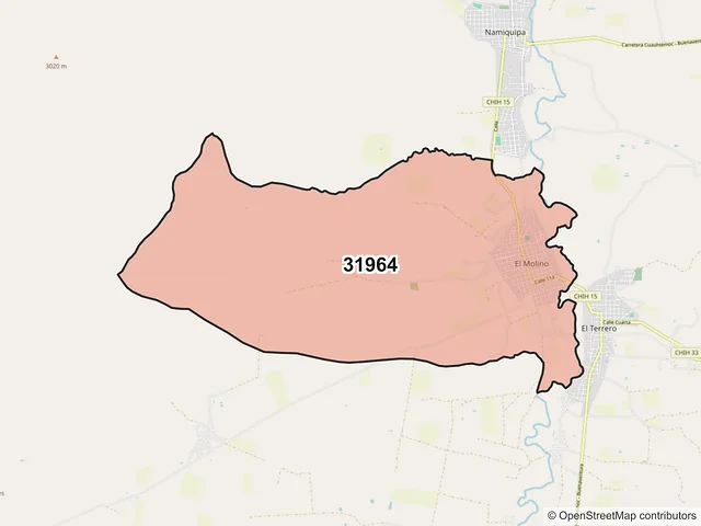 Mapa del código postal 31964, Namiquipa, Chihuahua
