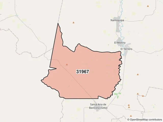 Mapa del código postal 31967, Namiquipa, Chihuahua