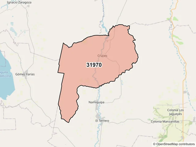 Mapa del código postal 31970, Namiquipa, Chihuahua