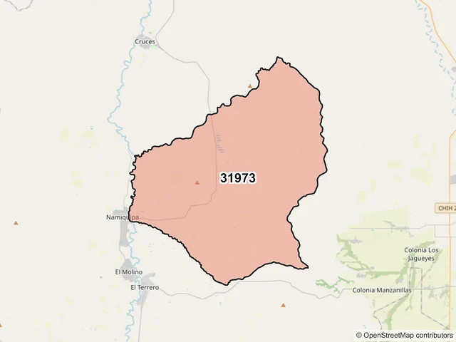 Mapa del código postal 31973, Namiquipa, Chihuahua