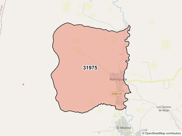 Mapa del código postal 31975, Namiquipa, Chihuahua