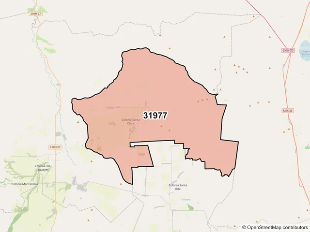 Mapa del código postal 31977, Namiquipa, Chihuahua