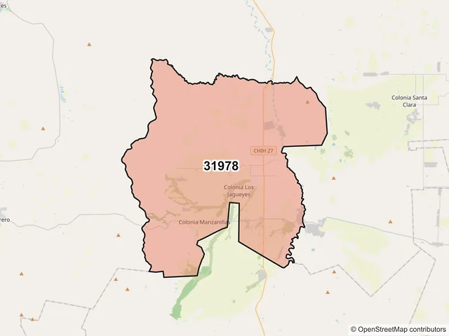 Mapa del código postal 31978, Namiquipa, Chihuahua