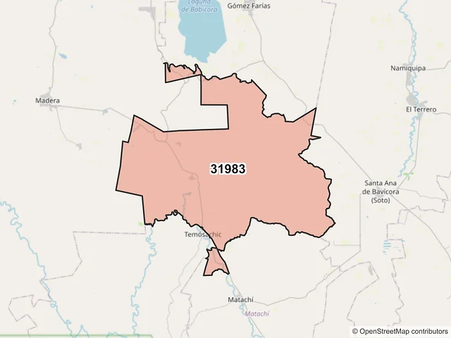 Mapa del código postal 31983, Temósachic, Chihuahua