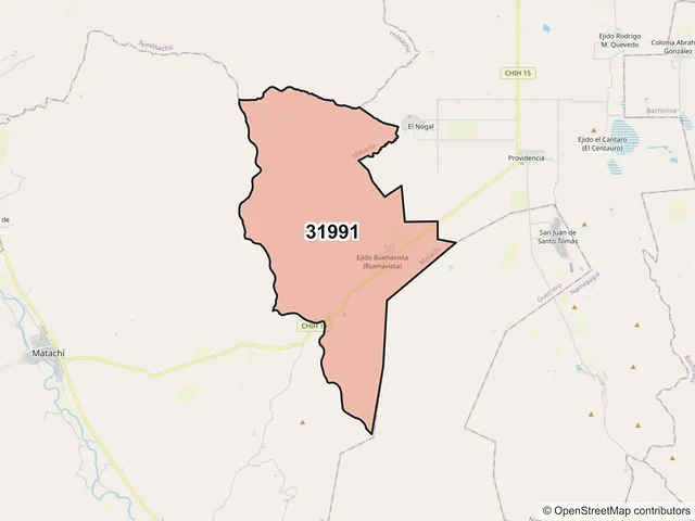 Mapa del código postal 31991, Matachí, Chihuahua