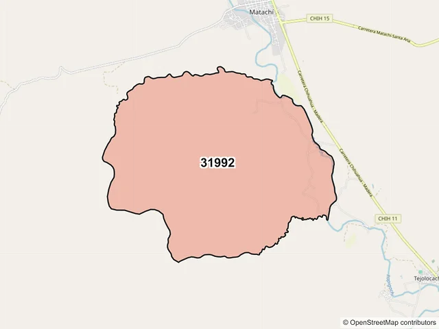 Mapa del código postal 31992, Matachí, Chihuahua