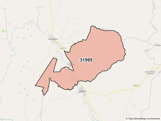 Mapa del código postal 31995, Matachí, Chihuahua
