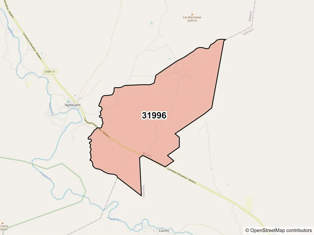 Mapa del código postal 31996, Matachí, Chihuahua