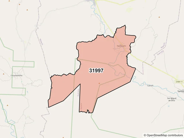 Mapa del código postal 31997, Matachí, Chihuahua