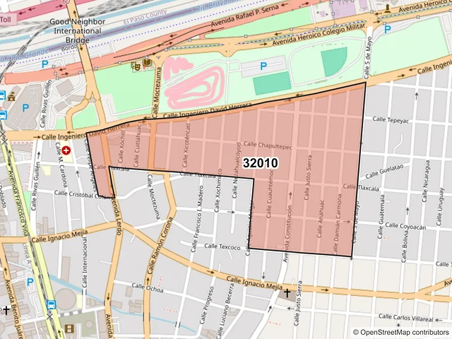 Mapa del código postal 32010, Juárez, Chihuahua