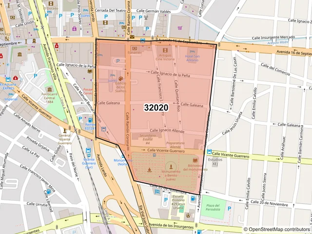 Mapa del código postal 32020, Juárez, Chihuahua