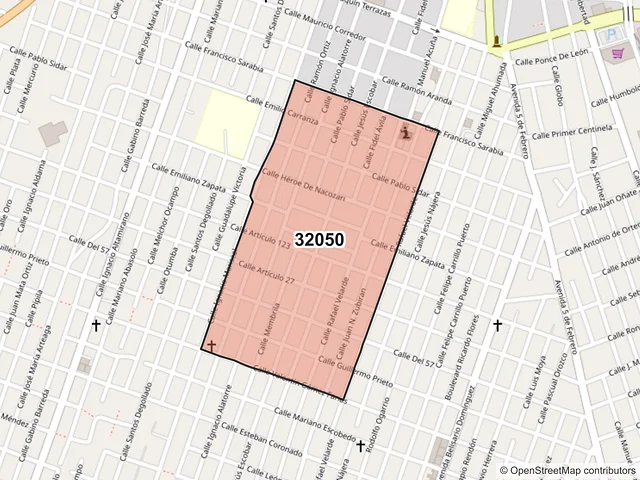 Mapa del código postal 32050, Juárez, Chihuahua