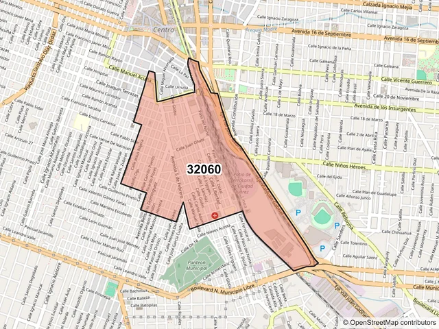 Mapa del código postal 32060, Juárez, Chihuahua