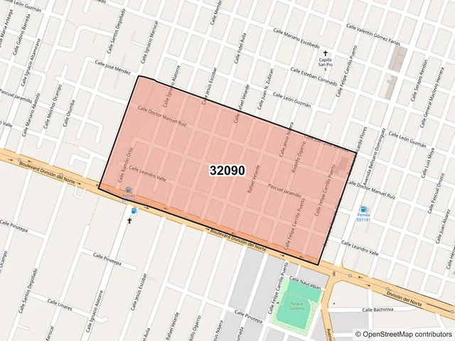 Mapa del código postal 32090, Juárez, Chihuahua